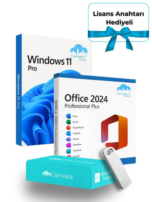 Windows 11 + Office 2024 Professional Plus Kurulumu Uyumlu USB Bellek 16GB(Lisans Anahtarı Hediyeli) Canvass IT Turkey